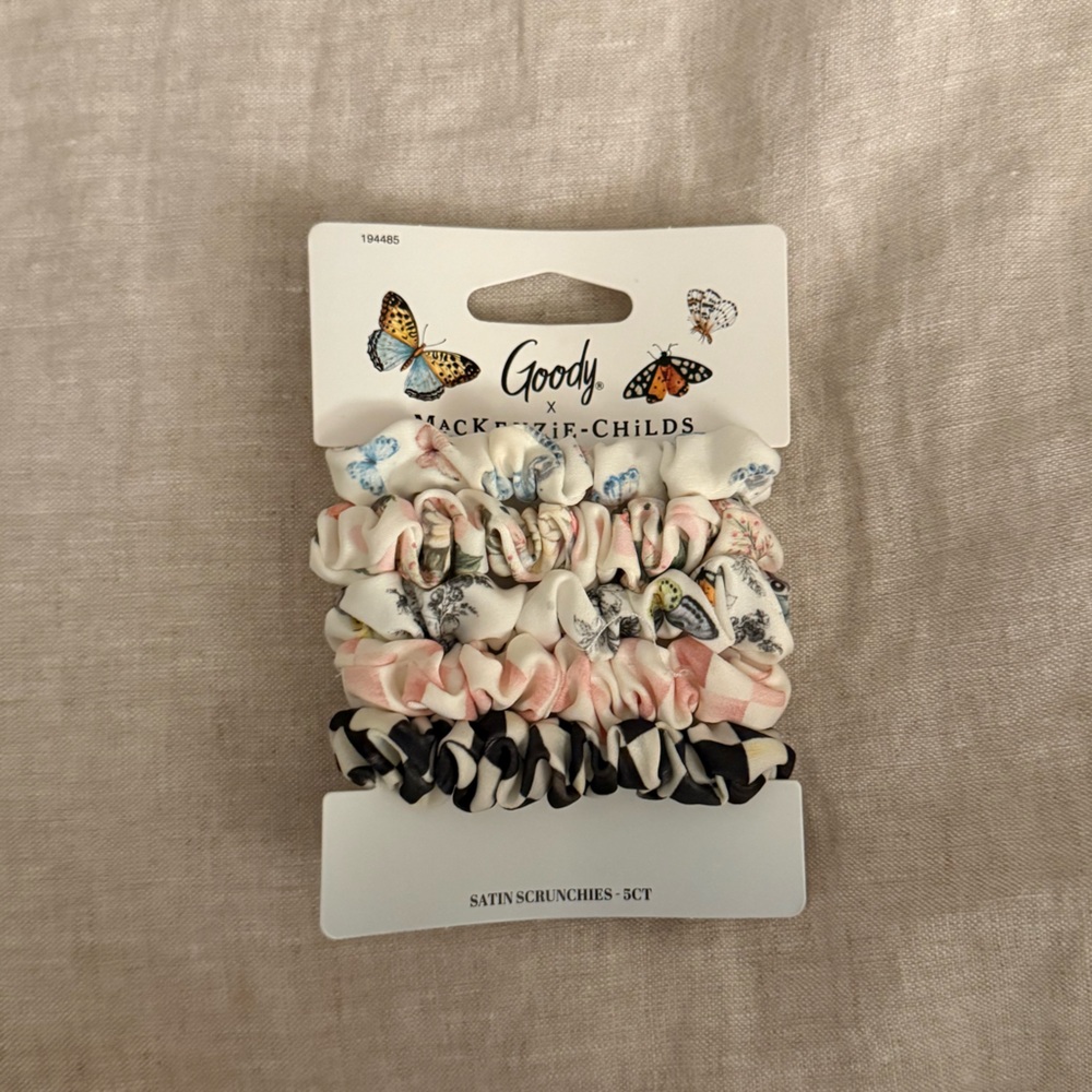 MacKenzie-Childs Pink, Black & Cream Butterfly Scrunchie Set